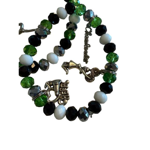 Set of 2 New Green Black White Cheer Cheerleading Cheerleader Beaded Bracelet - Picture 2 of 3